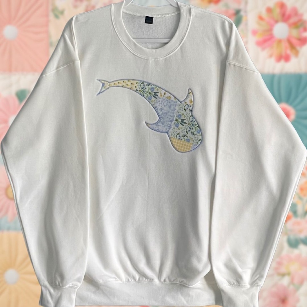 Whale Shark Patchwork Large White Embroidered Cre… - image 1